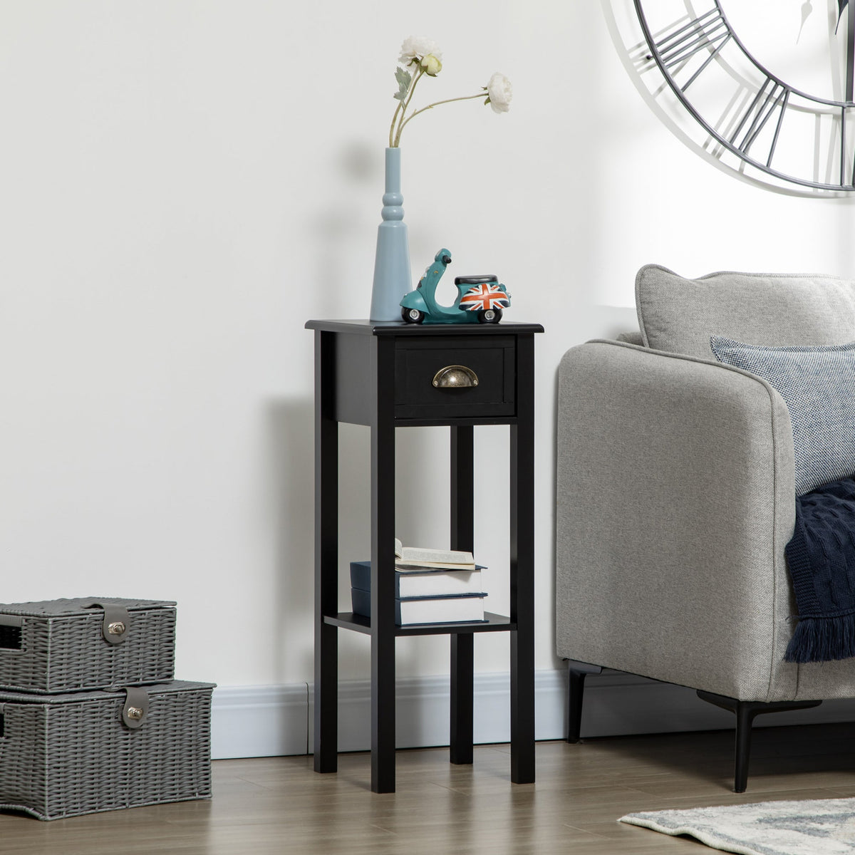2-Tier Nightstand, Side Table with Drawer and Shelf for Living Room or Bedroom, Set of 2, Black