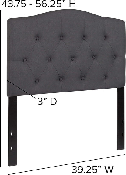 Twin Size Tufted Upholstered Headboard with Adjustable Metal Bed Rail Slots, Modern Fabric Upholstered Twin Headboard, Dark Gray
