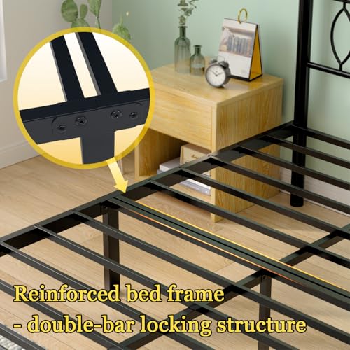 Full Size Bed Frame with Headboard, 14 Inch Classic Metal Platform Bed Frame, Under Bed Storage, No Box Spring Needed, Easy Assembly, Black