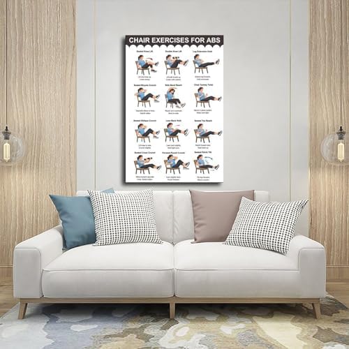Chair Exercises for Abs Seated Core Workout Chart Adult Fitness Canvas Poster Wall Art for Living Room Bedroom Decor Frame 16x24inch