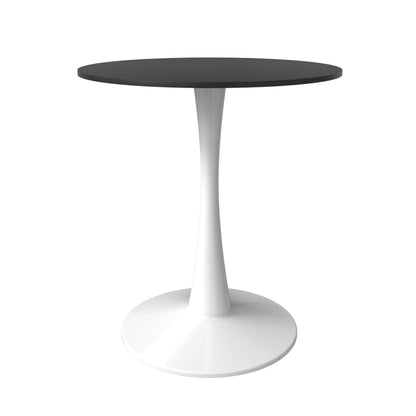 24" Wide Round Dining Table, Modern MDF Wood Top & White Metal Pedestal Base Gloss Finish Accent Table Mid-Century Café Table, Kitchen Dining Room Furniture, Black