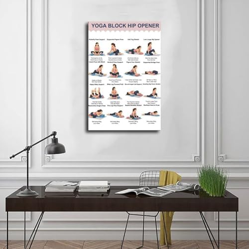 Yoga Block Hip Opener Poses Chart 16 Illustrated Yoga Pose Names Guide Studio Canvas Poster Bedroom Decor Room Decor Unframe 24x36inch