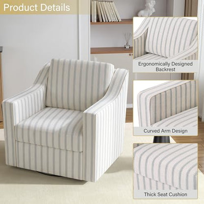 Swivel Club Armchairs, Set of 2, Light Blue Pinstripe Upholstery