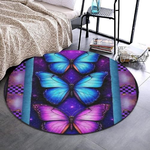 Circular Rugs Large Modern Round Area Rug Fashion Decor Mat for Home Office Purple Butterfly