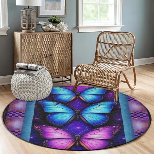 Circular Rugs Large Modern Round Area Rug Fashion Decor Mat for Home Office Purple Butterfly