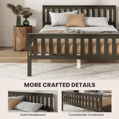 Full Size Wood Platform Bed Frame, Mid Century Full Bed Frame with Headboard, Wood Slat Support, Double Bed Frame, No Box Spring Needed, Easy Assembly, Espresso