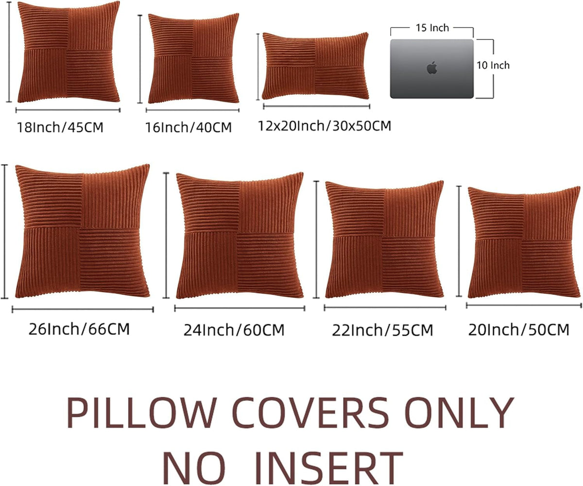 Fancy Homi Rust Lumbar Decorative Throw Pillow Covers 12x20 Inch for Couch Bed Sofa, Rustic Farmhouse Boho Home Decor, Soft Striped Corduroy Rectangle Accent Terracotta Cushion Case 30x50 cm
