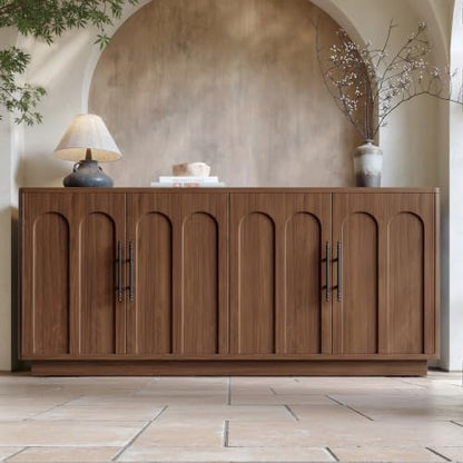 67" Arched Walnut Sideboard Buffet Cabinet with Storage