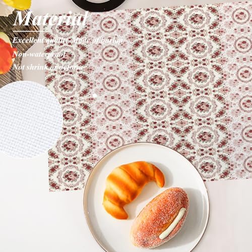 Shrahala Vintage Victorian Floral Set of 4 12 X 18 Inch Linen Placemats, Ornate Rose Scroll Burlap Table Mat Washable Double Layered Heat Insulation for Indoor