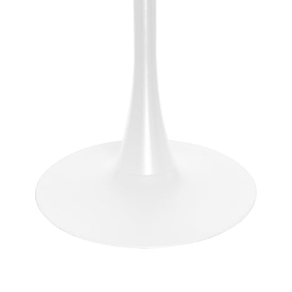 27" Wide Round Dining Table, Modern MDF Wood Top & White Metal Pedestal Base Gloss Finish Accent Table Mid-Century Café Table, Kitchen Dining Room Furniture, Cognac Brown