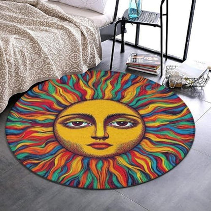 Highly Premium Quality Floor Mat, Office Chair Decor Mat, Room Sofa Yoga Soft Round Carpet Trippy Sun Art, 24inch
