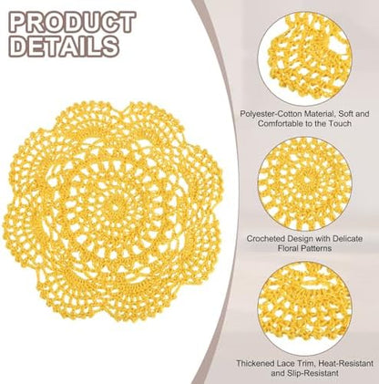 uxcell 6 Pcs Crochet Handmade Cotton Placemat Doilies for Table 7.9" Yellow