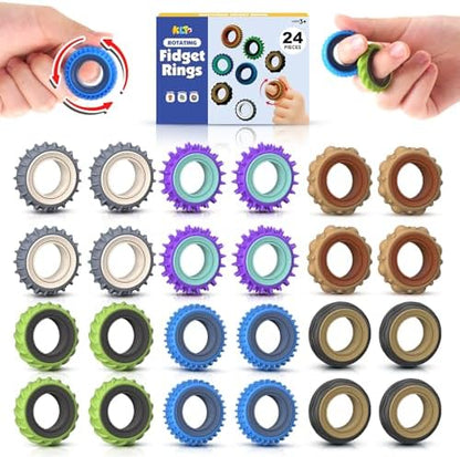 Fidget Toys Adults Sensory Rings: 24 Pack Texture Spinner Rings - Stress Relief Sensory Toys for Kids ADHD - Quiet Desk Fidgets for Classroom Stocking Stuffer for Adults Boys Girls