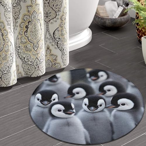 Fashion Round Area Rug Large Non Slip Carpet Unisex Home Decor Mat Cute Penguins Fun Art