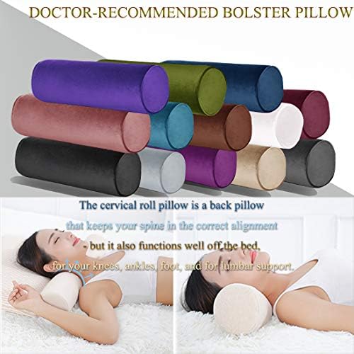 Tinbolunce Memory Foam Round Neck Pillow for Sleeping, Neck Pain Relief, Side Back Stomach Sleeper, Car or Office Chair Sofa,Cervical Bolster Length 24" x 6" Diameter (Gray Pink)