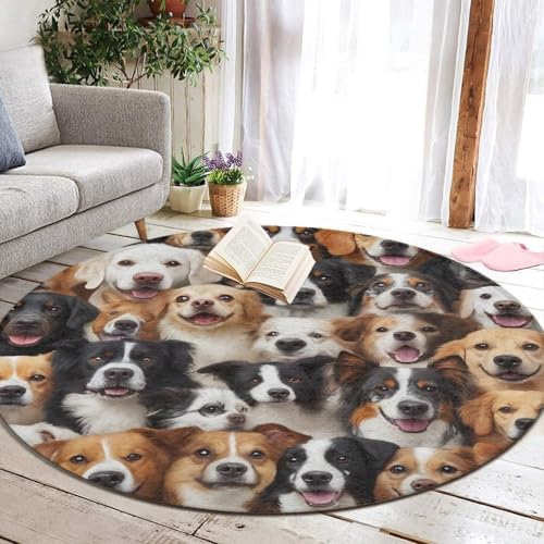 Soft Round Yoga Carpet, Office Chair Decor Round Mat for Carpet and Hardwood Floors Cute Dogs Puppy Retriever