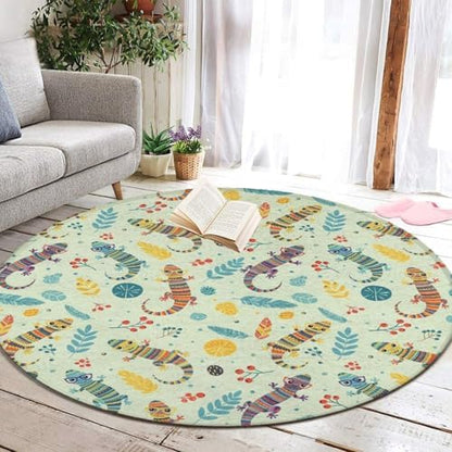 Soft Round Yoga Carpet, Large Home Decor Mat, Non Slip Machine Washable Kitchen Office Circle Rug Cartoon Lizard, 60inch
