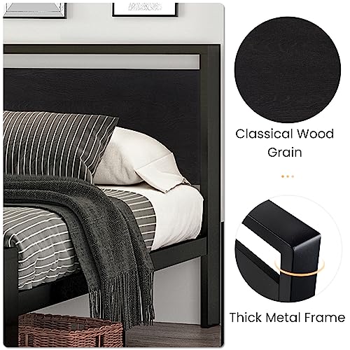 Full Size Bed Frame, Wooden Headboard and Footboard, Black Oak | Rounded Corners, 12 Metal Slats, Noise-Free Design, 12-Inch Storage, No Box Spring, 40-Minute Assembly