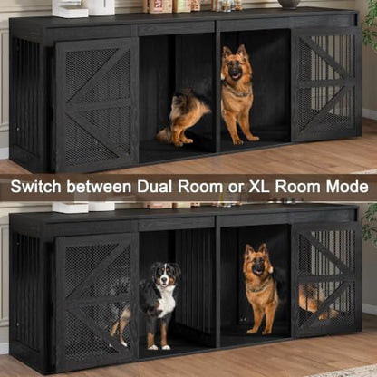 94in Double Dog Crate Furniture, Dog Kennel TV Stand, Black