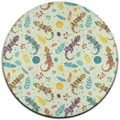 Soft Round Yoga Carpet, Large Home Decor Mat, Non Slip Machine Washable Kitchen Office Circle Rug Cartoon Lizard, 60inch