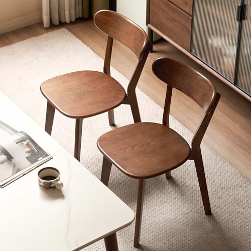 Oak Dining Chairs, Kitchen Chairs, 100% Solid Wood Modern Dinner Chair with Curved Backrest, Dining Room Chair for Kitchen, Living Room, Study (2PK, Walnut)