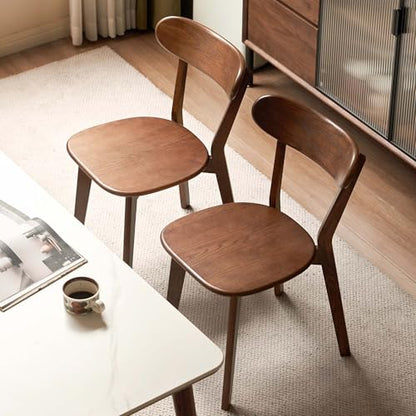 Oak Dining Chairs, Kitchen Chairs, 100% Solid Wood Modern Dinner Chair with Curved Backrest, Dining Room Chair for Kitchen, Living Room, Study (2PK, Walnut)