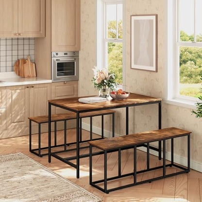 Dining Bench, 47.2 Inch Dining Table Bench, Industrial Style Kitchen Bench, Steel Frame, Easy to Assemble, for Kitchen, Dining Room, Rustic Brown and Black BF45CD01