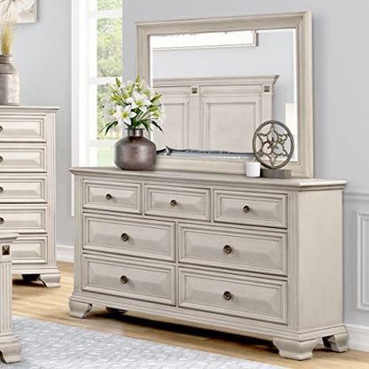 Renova Distressed Parchment Wood Bedroom Set, King Panel Bed, Dresser, Mirror, Nightstand, Chest