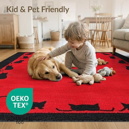 8'x10' Red Cat Crimson Artistic Washable Area Rug