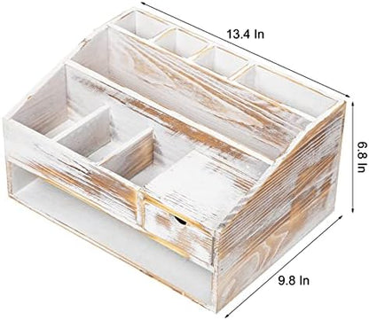 Wood Desk Drawer Organizers with File Organizer Pen holder Office Decor combo Organization Home Can Arrange calculators scissors pens note papers, etc. (washed white)