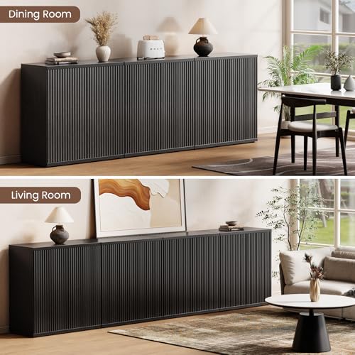 Fluted Buffet Cabinet with Storage Sideboard with 2 Doors& Adjustable Shelf
