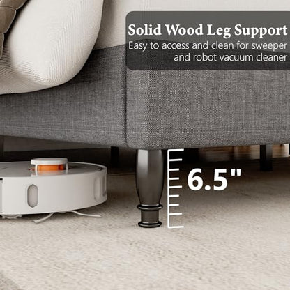 Queen Size Upholstered Platform Bed Frame, Light Grey