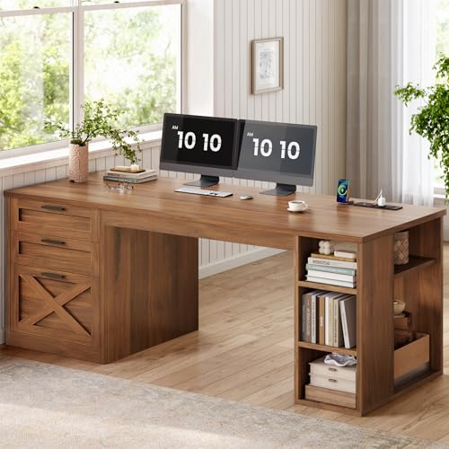 55.1" Farmhouse Executive Office Desk with 3 Drawers for Home Office