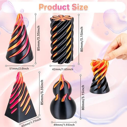 3D Printed Fidget Toys (4 Pack), Impossible Cone & Pyramid Spiral Toy, Optical Illusion Passthrough Desk Toys for Adults & Kids, Stress Relief Sensory Fidgets for Anxiety, Cool Office Gifts, 4PCS XL