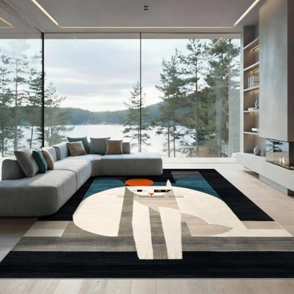 6'x9' Black White Cat Artistic Feline Design Ultra-Soft Area Rug