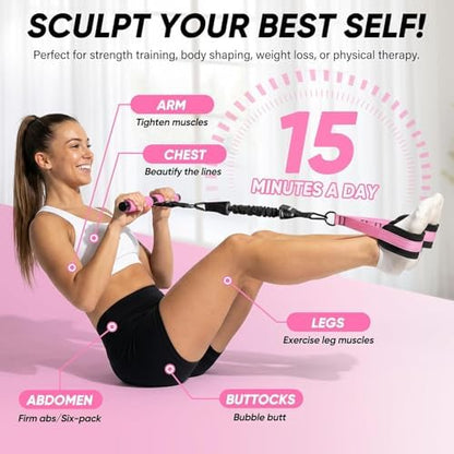 Adjustable Length Pedal Resistance Band with Handle for Working Out, Replaceable 180Lbs Exercise Bands with Foot Pedals, Home Gym Workout Equipment for Women Men Strength Training, Stretching