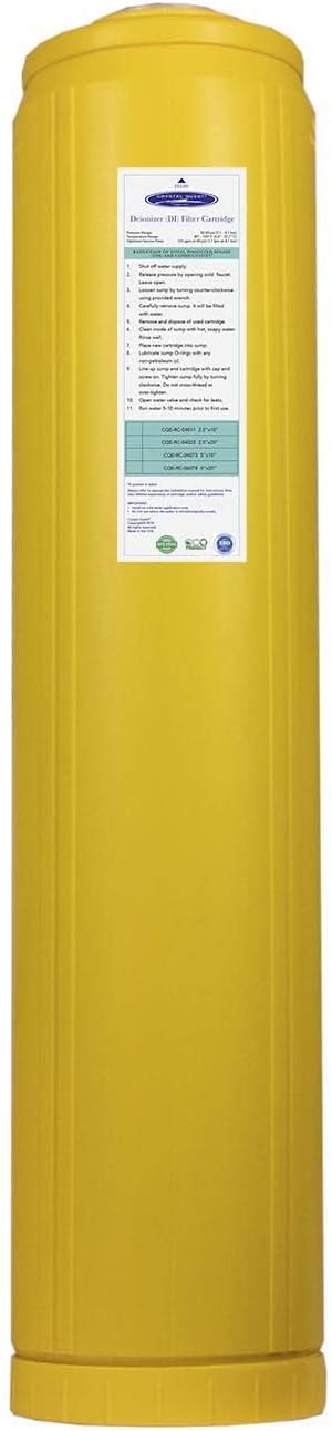 Crystal Quest Demineralizer Filter Cartridge - 4-5/8" x 20" - Heavy-Duty, Ideal for Lab, Research and Medical Applications for Ultra Pure Water Needs