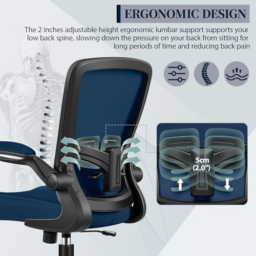 FelixKing Office Chair, Ergonomic Desk Chair with Adjustable Height and Lumbar Support Swivel Desk Computer Chair with Flip up Armrests for Conference Room (Navy)