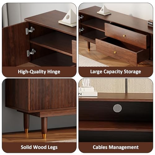 66.9" Mid Century Modern TV Stand for 75 inch TV for Living Room, Walnut