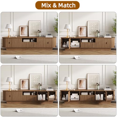 86.6'' Fluted TV Stand for 55-85 Inch, Walnut TV Console