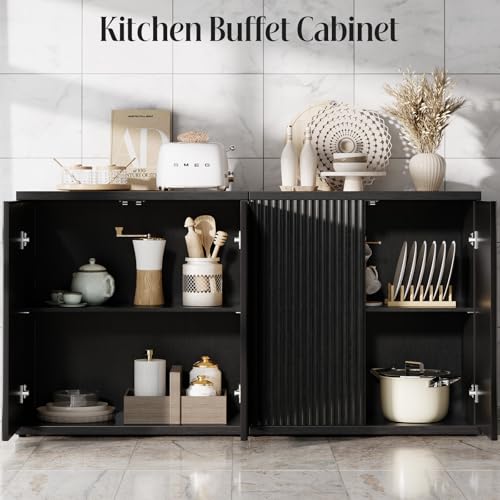 Fluted Buffet Cabinet with Storage Sideboard with 2 Doors& Adjustable Shelf