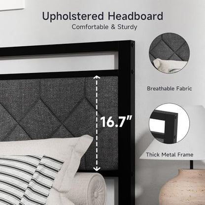 Easy Assembly Upholstered Queen Bed Frame&Soft Padded Headboard