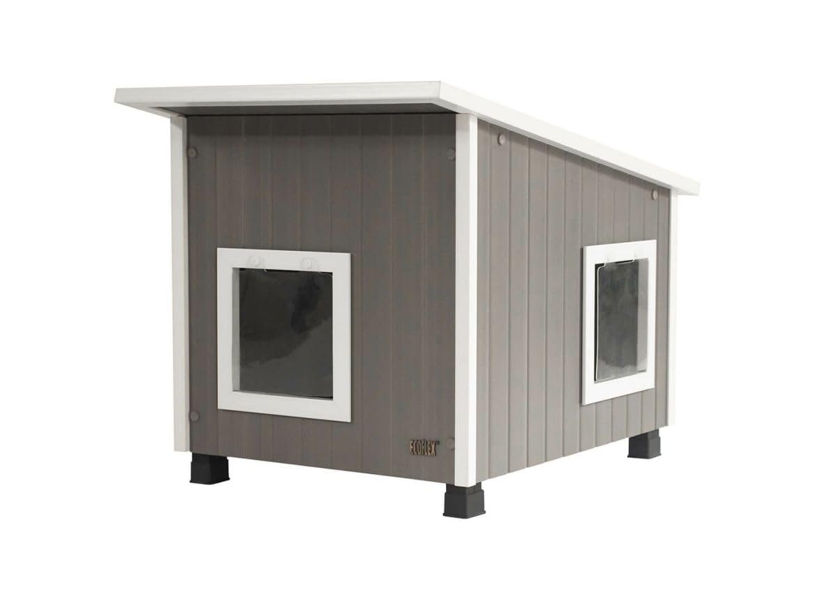Outdoor Cat House X-Large Weather Resistant, Raised Floor, Dual Vinyl Flaps, 30% Bigger, 28" W x 20" H
