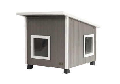 Outdoor Cat House X-Large Weather Resistant, Raised Floor, Dual Vinyl Flaps, 30% Bigger, 28" W x 20" H