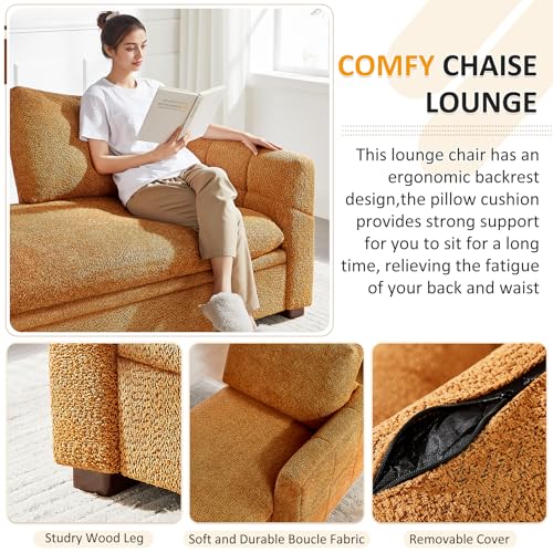 Oversized 70.47'' Chaise Lounge Chair with Storage, Boucle Curry