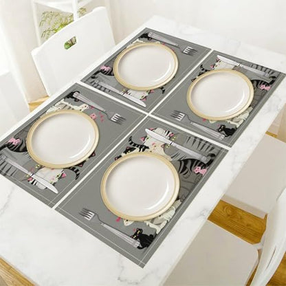 Cute Cats Group Portrait Linen Placemats Set of 1PCS, Heat Resistant Non-Slip Washable Table Placemats for Dining Everyday Use Hotel Banquet Home Decor