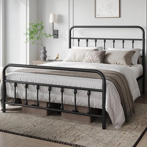 Yaheetech Full Bed Frame with Headboard, Victorian Vintage Black Iron