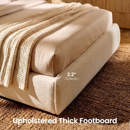 Queen Size Bed Frame, Modern Upholstered Platform Bed with Wingback Headboard, Wooden Strong Slats Support, Noise-Free, No Box Spring Needed, Easy Assembly, Beige