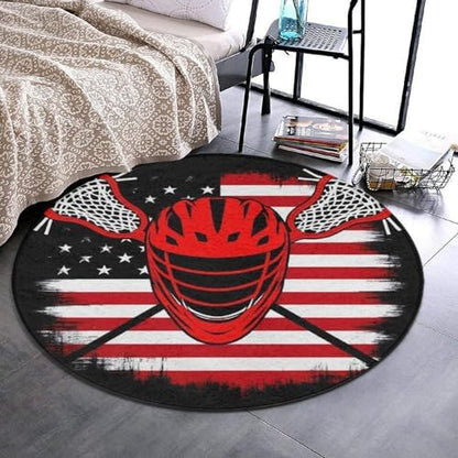 Fashion Round Area Rug Large Non Slip Carpet Unisex Home Decor Mat Lacrosse American Flag