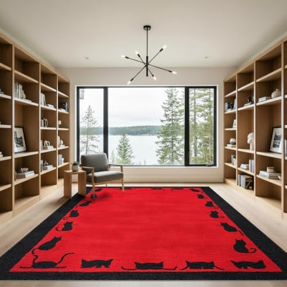9'x12' Red Cat Crimson Artistic Washable Area Rug